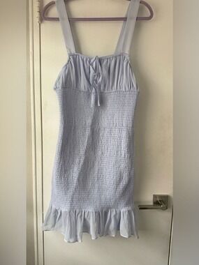 Sage Collective Smocked Ruffle Mini Dress Square Neck Pastel Blue Sz 14 $89